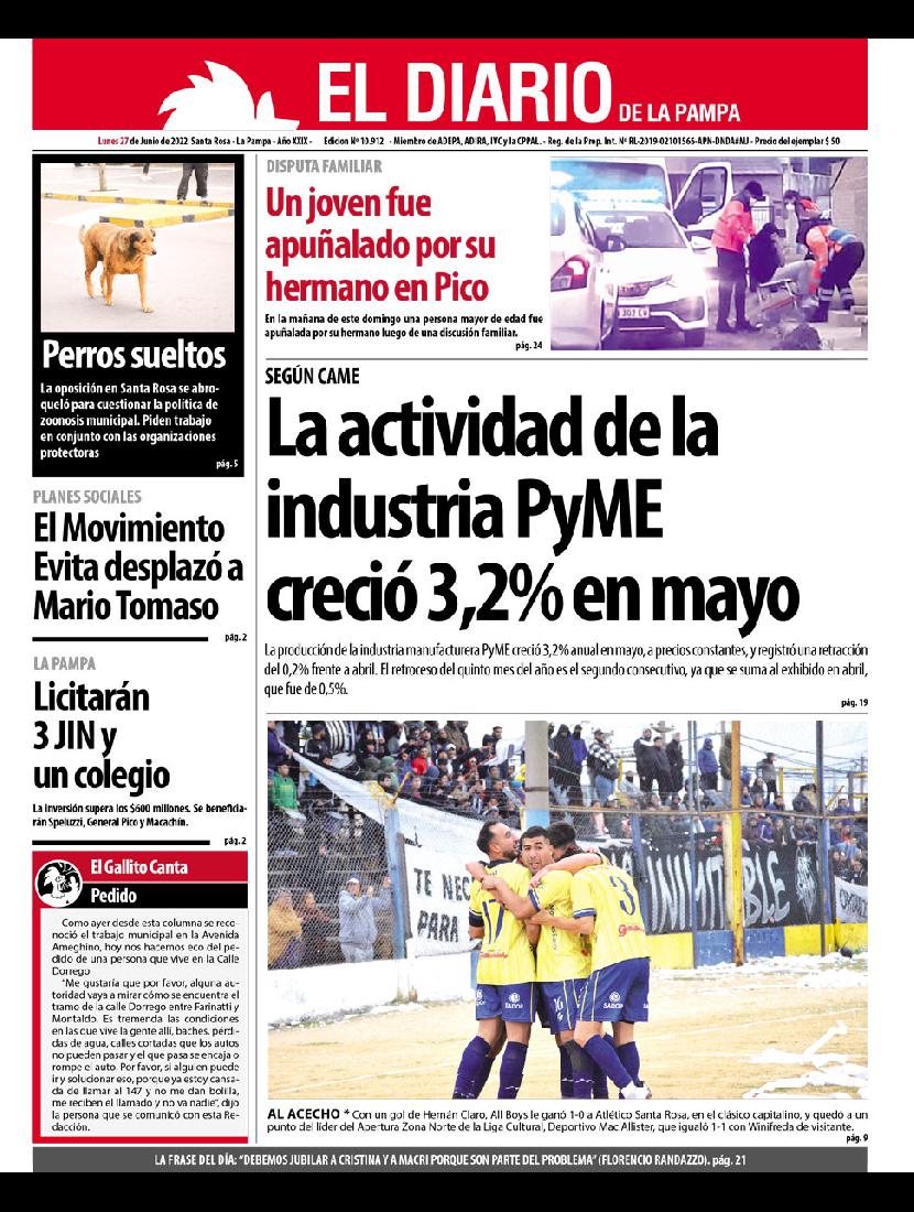 Tapa papel del diacutea lunes 27 de junio de 2022 