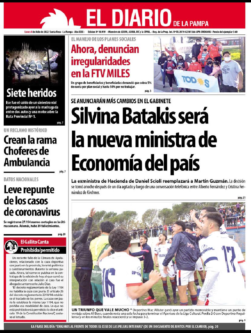 Tapa papel del diacutea lunes 4 de julio de 2022 