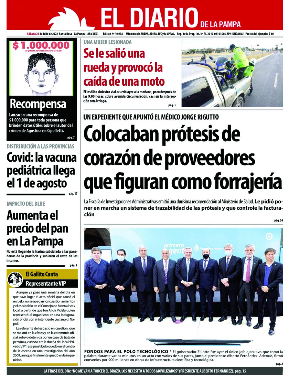 Tapa del diacutea saacutebado 23 de julio de 2022