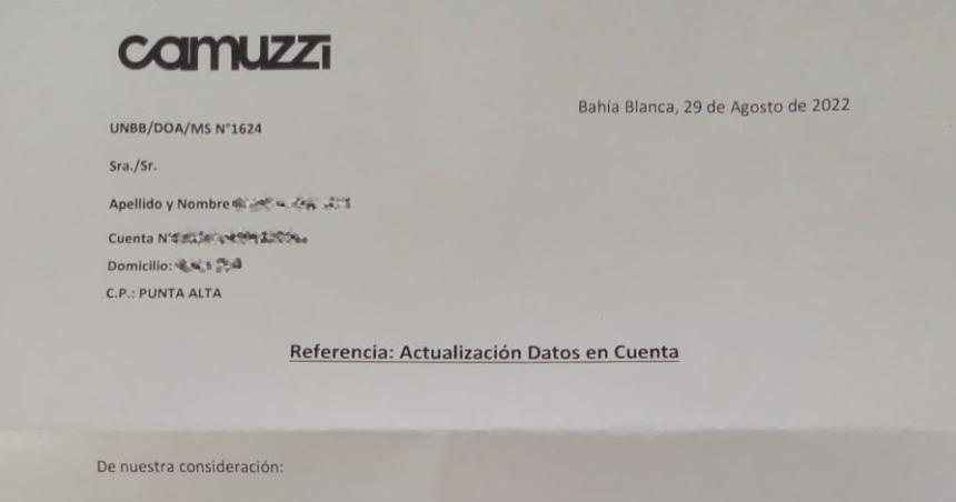 Advierten por estafa con supuestas cartas de Camuzzi