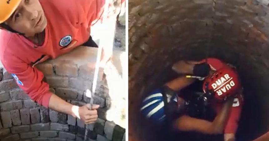 Video- rescataron una mujer que cayoacute en un pozo de 12 metros de profundidad