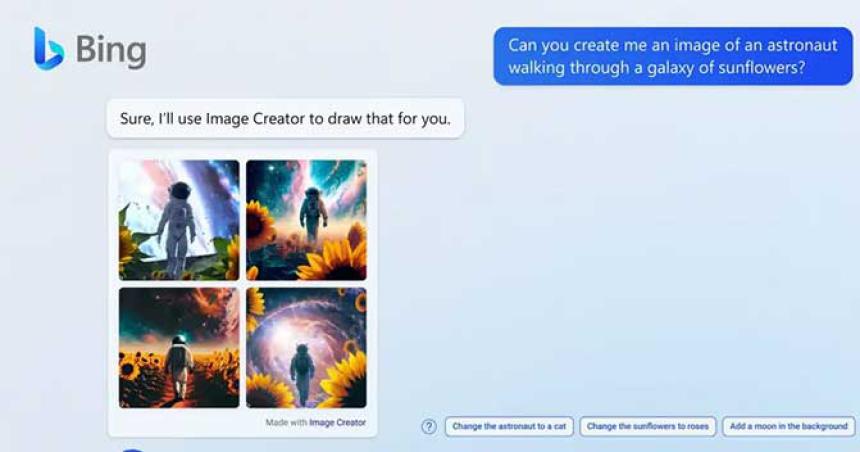 Bing antildeade un creador de imaacutegenes con inteligencia artificial