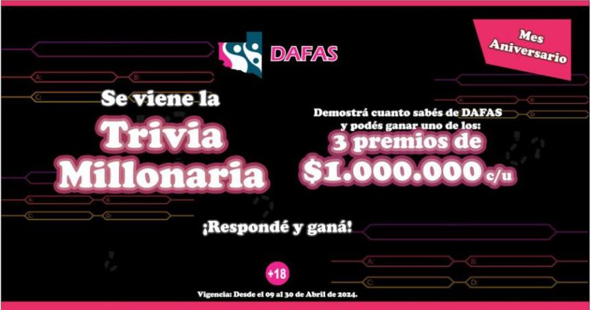 DAFAS lanza Trivia Millonaria por el mes aniversario