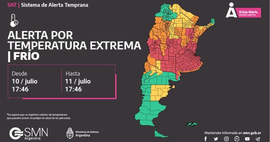 Ola de friacuteo- alerta roja para La Pampa y el centro y norte del paiacutes