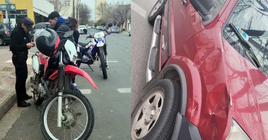 Choque sin heridos entre un auto y una moto en Santa Rosa