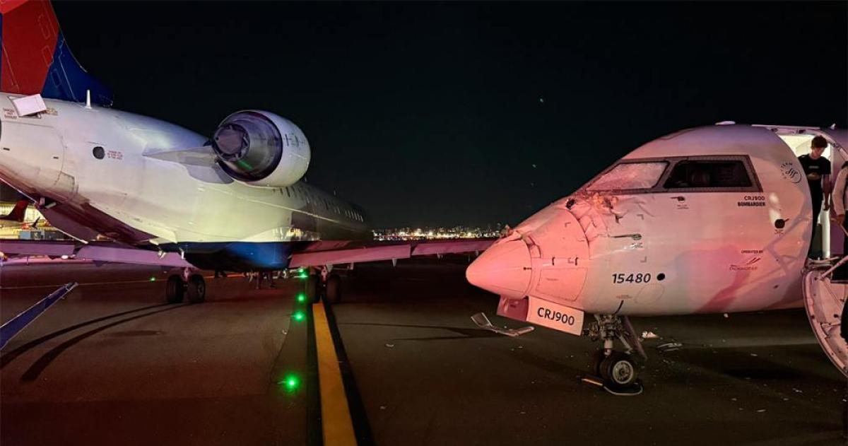 Choque en LaGuardia- dos aviones colisionaron en la pista y hubo una asistente herida