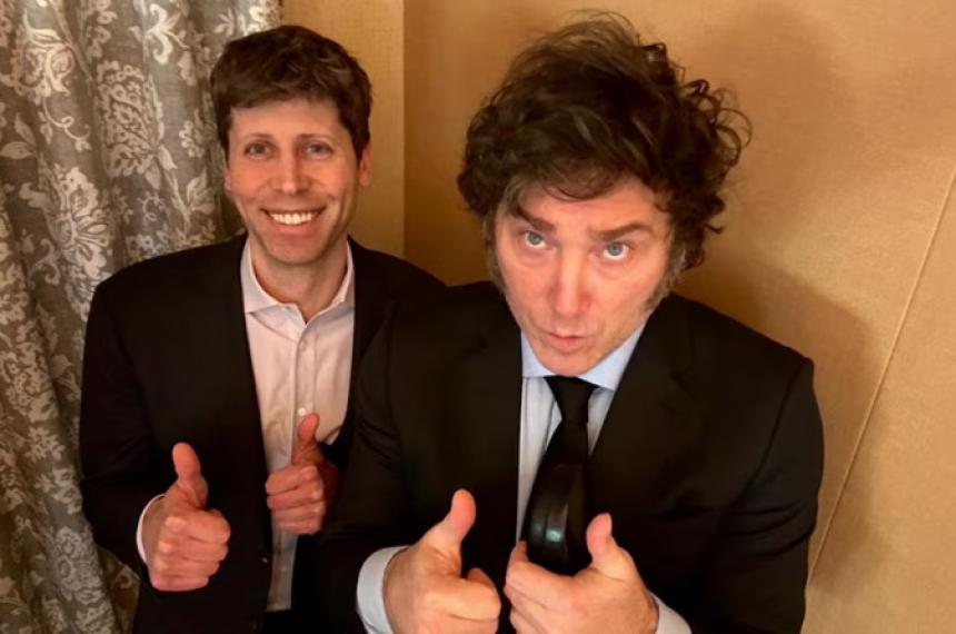 Sam Altman creador de ChatGPT junto a Javier Milei durante la reunión qSam Altman creador de ChatGPT junto a Javier Milei durante la reunión en mayo del año pasado
