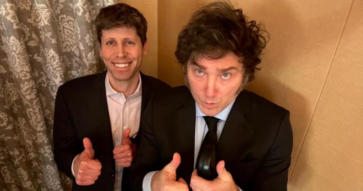 Sam Altman creador de ChatGPT junto a Javier Milei durante la reunión qSam Altman creador de ChatGPT junto a Javier Milei durante la reunión en mayo del año pasado