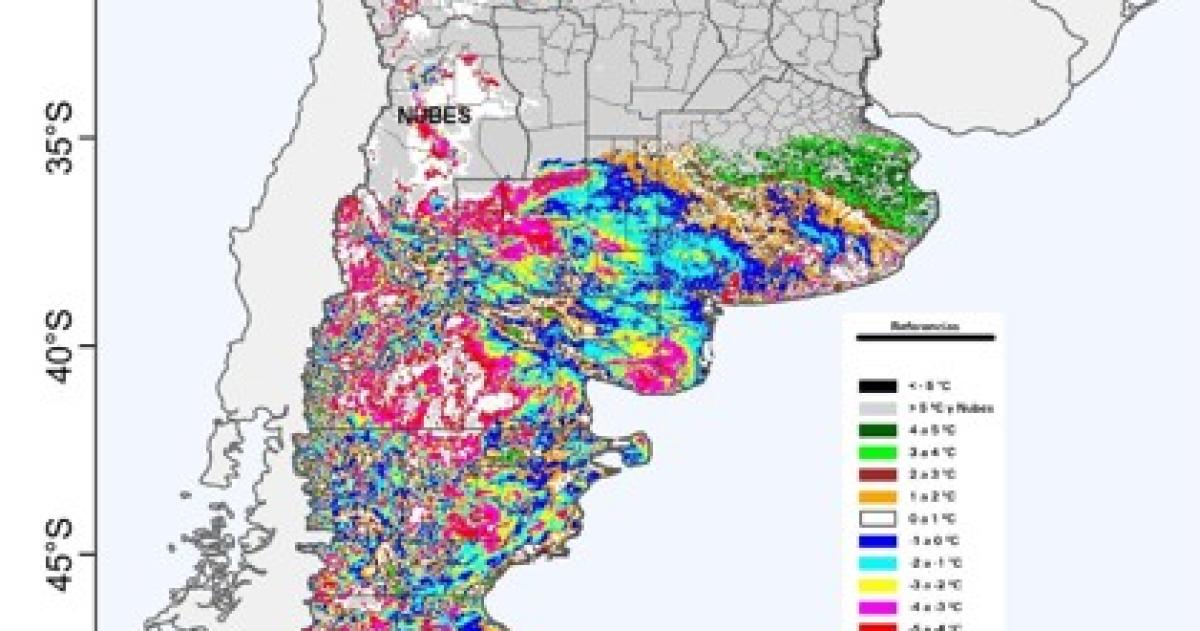 La imagen satelital de la helada tardía del 28 de octubre de 2025