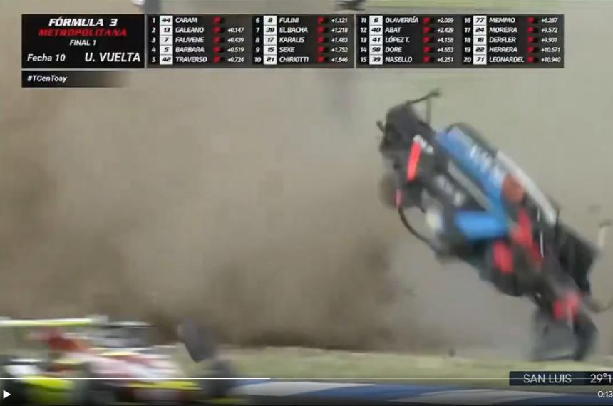 Gianfranco Barbara vuela tras ser tocado en la vuelta final de la FM (imagen TV)