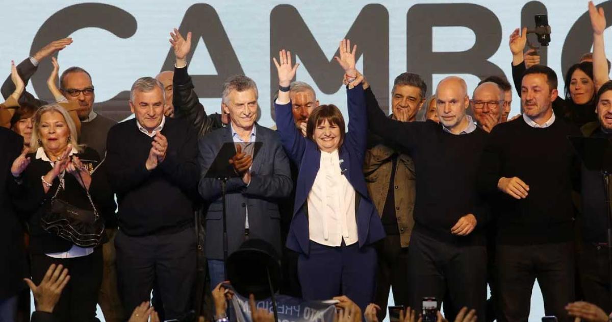 Macri junto a Bullrich y Rodríguez Larreta la noche de la interna de agosto de 2023
