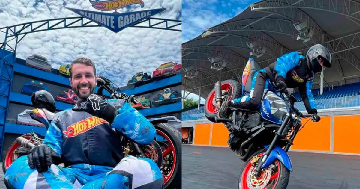 Murioacute Lurrique Ferrari durante una exhibicioacuten en el Hot Wheels Epic Show de Beto Carrero World