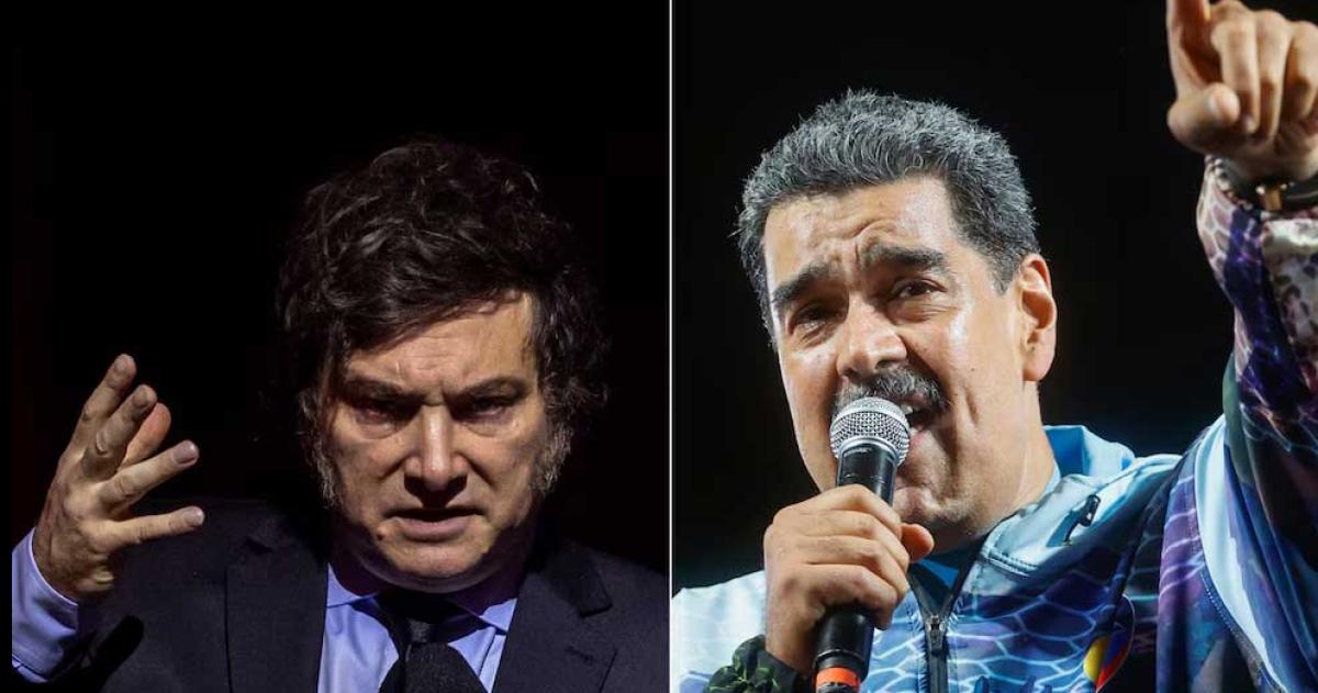 El presidente Javier Milei y el líder chavista Nicols Maduro