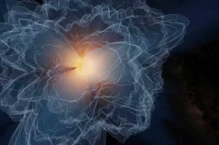 En esta imagen artística se muestra el límite en la atmósfera solar donde la velocidad del viento solar saliente supera la de las ondas magnéticas