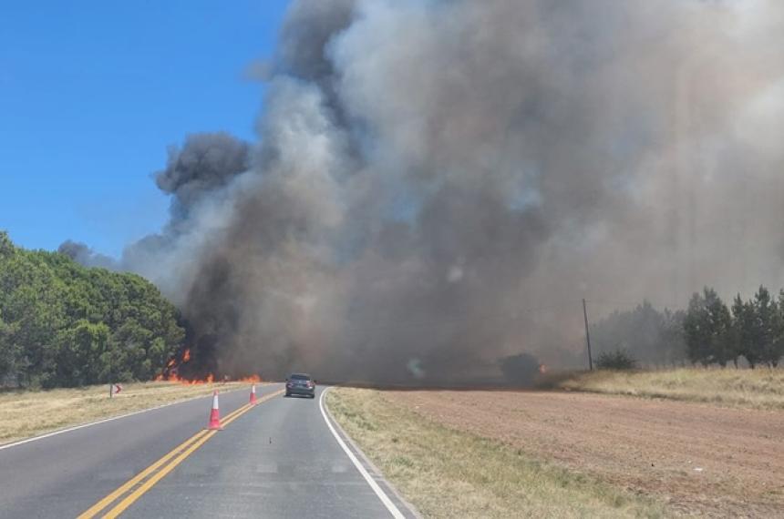 El humo dificulta transitar por la Ruta Provincial 101 a la altura de Speluzzi
