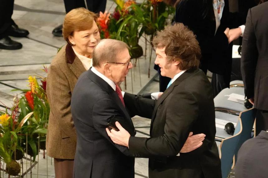 Javier Milei durante la ceremonia de entrega del Nobel de la Paz a Corina Machado