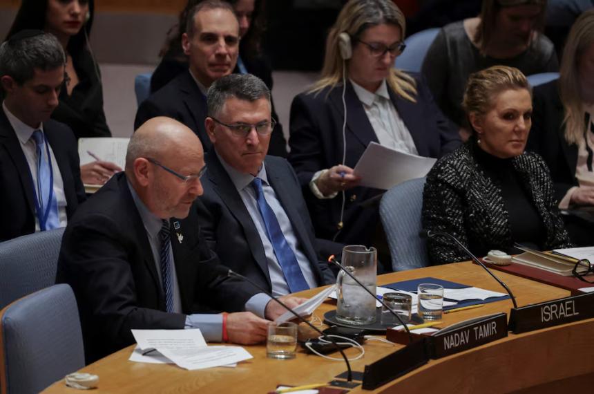Gideon Saar canciller de Israel durante su exposición en la ONU