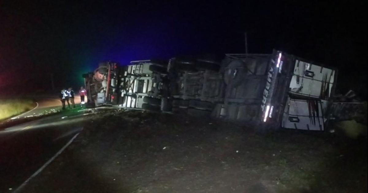 El camión y su carga quedaron sobre el asfalto de la Ruta Provincial 9