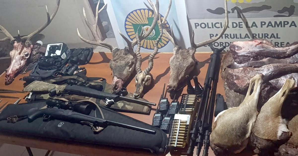 Algunas de los armas y los trofeos secuestrados por la policía