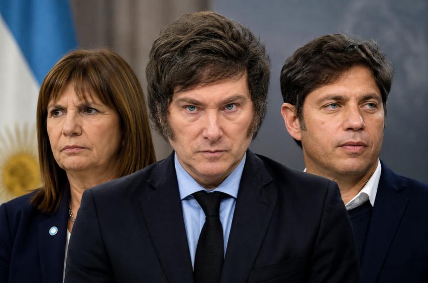 El presidente Javier Milei la senadora Patricia Bullrich y el gobernador bonaerense Axel Kicillof