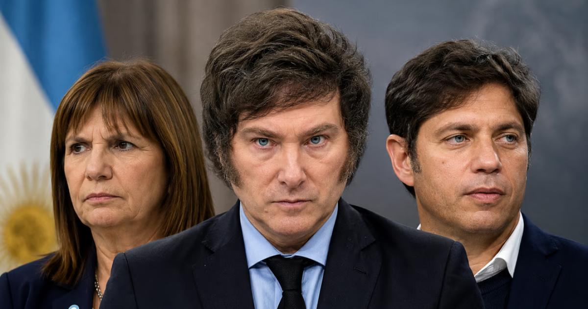 El presidente Javier Milei la senadora Patricia Bullrich y el gobernador bonaerense Axel Kicillof