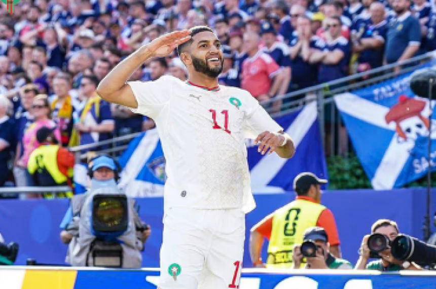Ismael Saibari festeja su gola para darle el triunfo a Marruecos