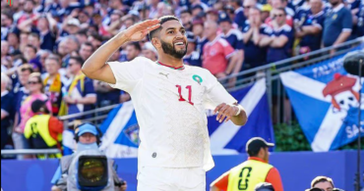 Ismael Saibari festeja su gola para darle el triunfo a Marruecos