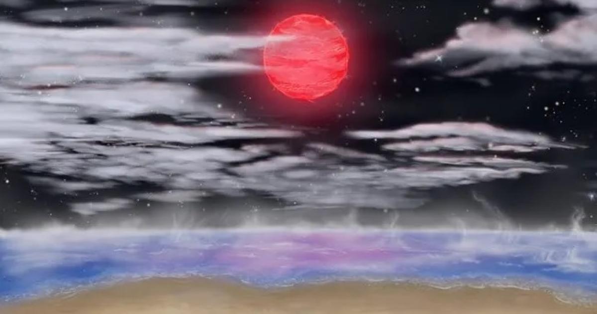Representación artística de la vista desde la superficie del exoplaneta supertierra GJ 3378b ubicado en la zona habitable