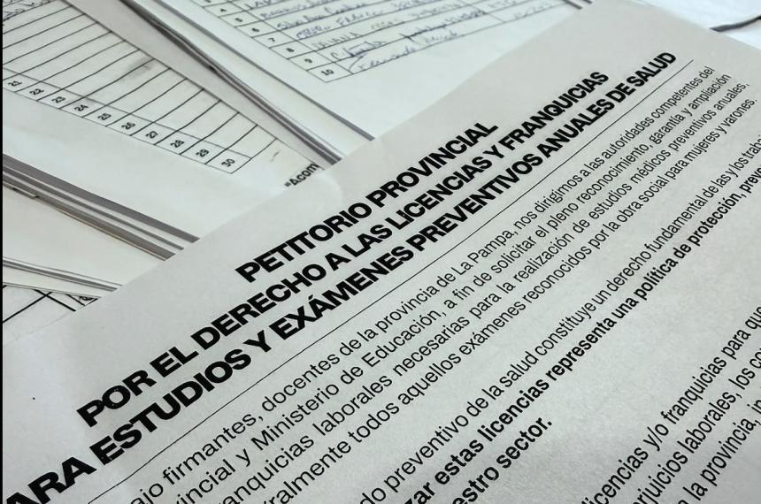 utelpa completó la entrega de los petitorios firmados por docentes de toda la provincia en reclamo de una franquicia específica que permita realizarse controles de salud preventivos