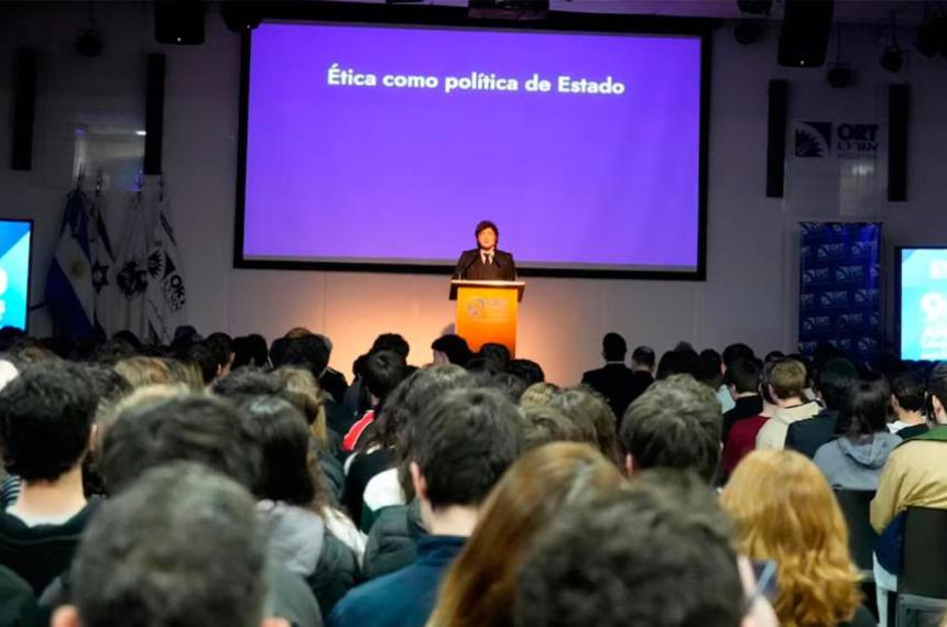 Javier Milei encabezó una charla sobre Ética como política de Estado ante estudiantes de la Escuela ORT en una actividad cerrada a la prensa y rodeada de un fuerte operativo de seguridad