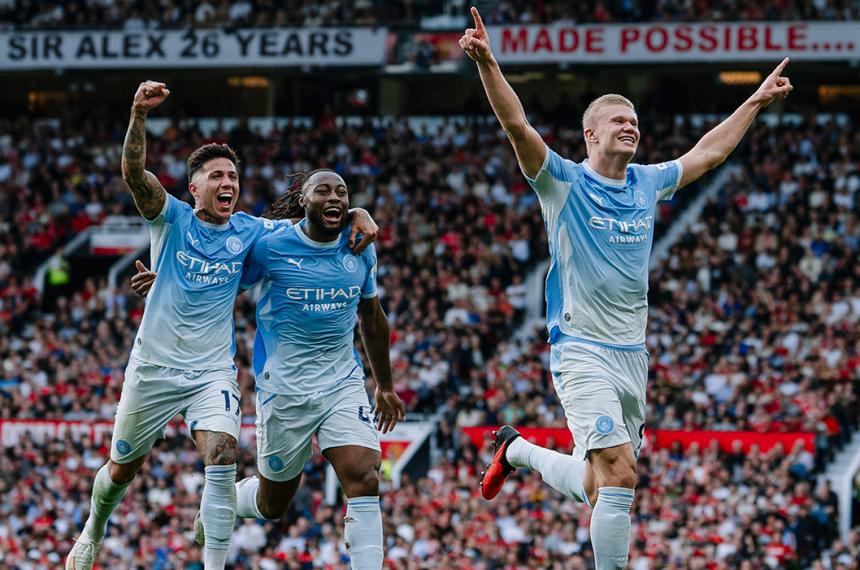 Enzo Fern�ndez Semenyo y Haaland celebran el gol del City