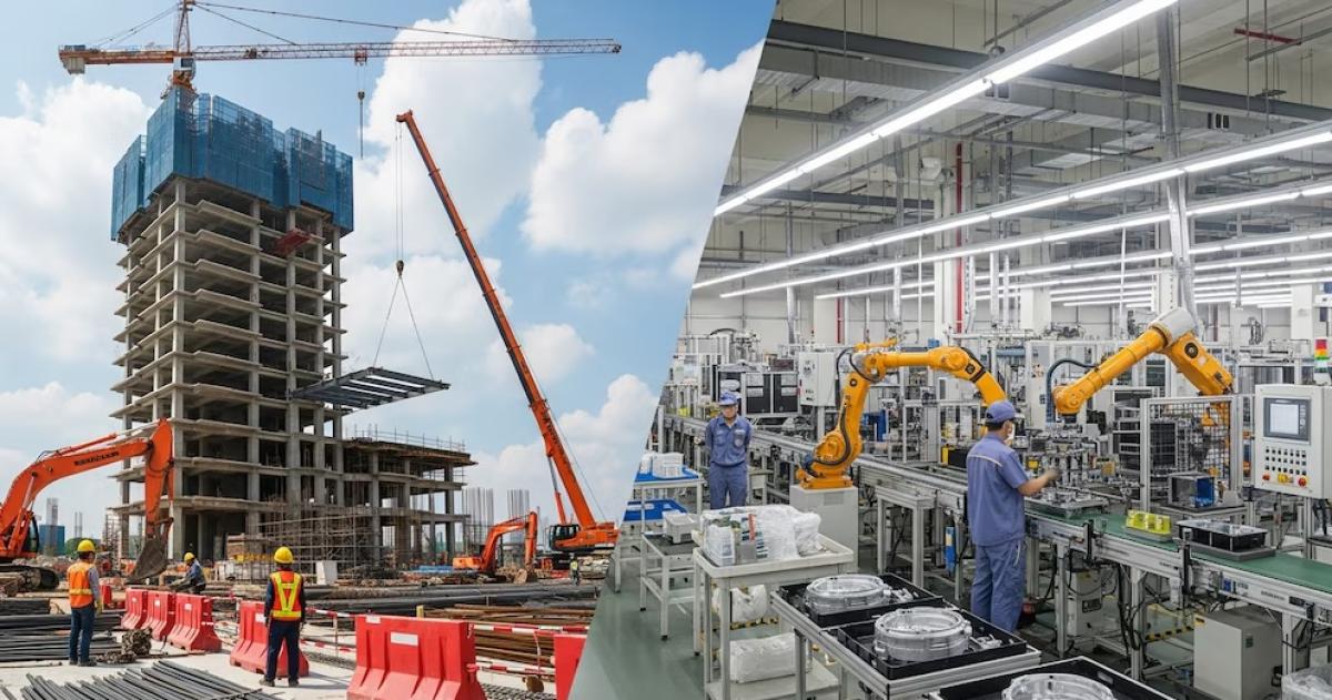La construcción creció 08-en-porciento- en los primeros ocho meses del año mientras la industria sufrió un retroceso del 27 por ciento