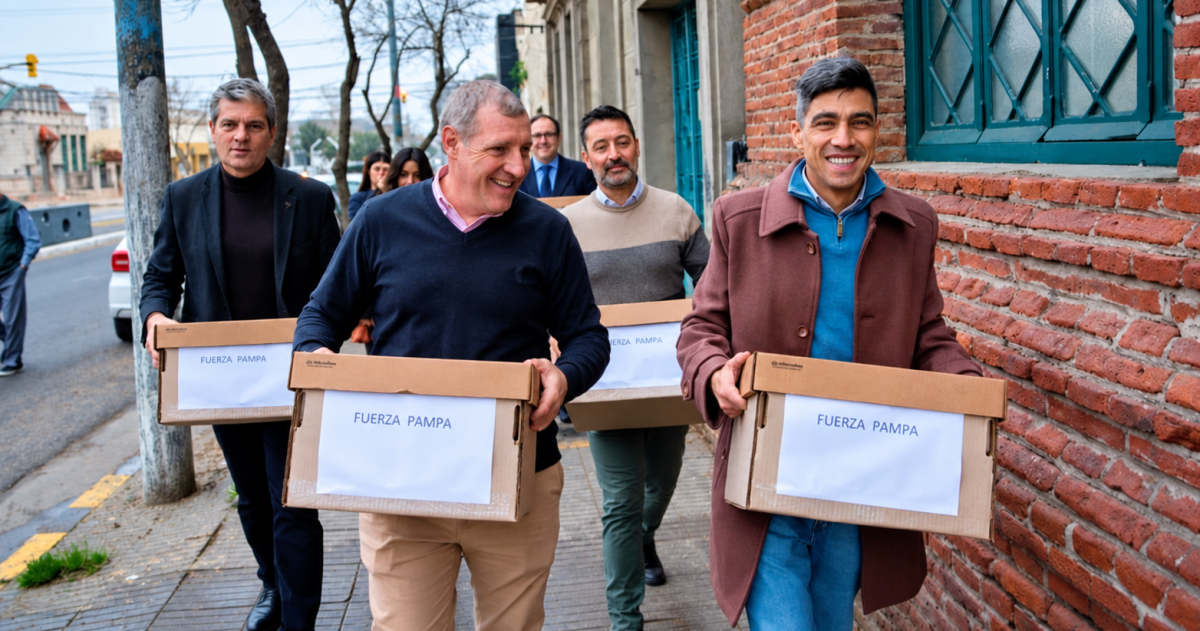 La dirigencia de Fuerza Pampa cuando formalizó afiliaciones