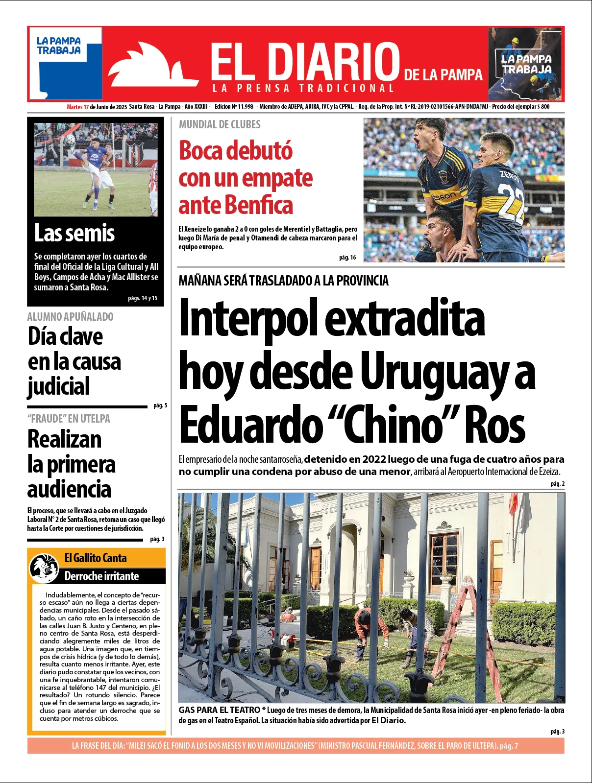 Tapa de El Diario en papel martes 17 de junio de 2025 :: El Diario de ...