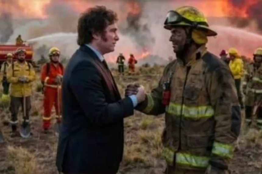 Milei agradeció a los bomberos de la Patagonia con una foto trucada - El Diario thumbnail